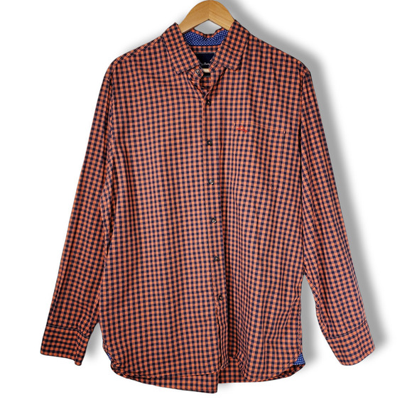 Tommy Bahama Long Sleeve Button Down Shirt Plaid Orange Blue Size Medium - Picture 1 of 8